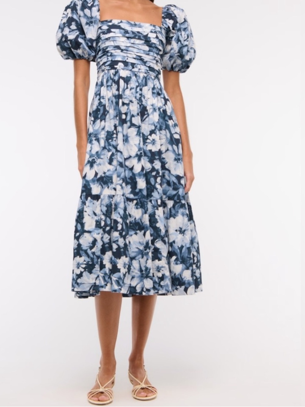 Womens A&F Emerson Poplin Puff Sleeve Midi Dress NWT